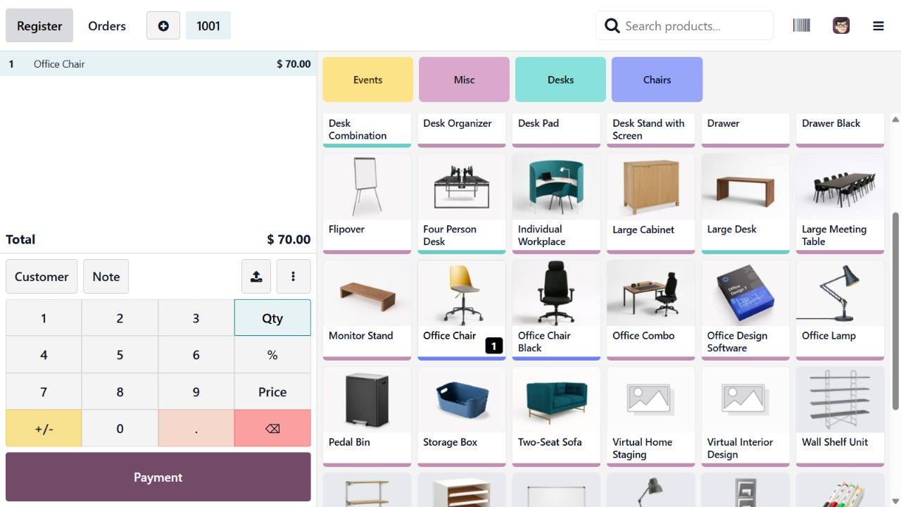 Odoo Enterprise örnek demo ortamında Satış Noktası uygulamasının örnek görünümü
