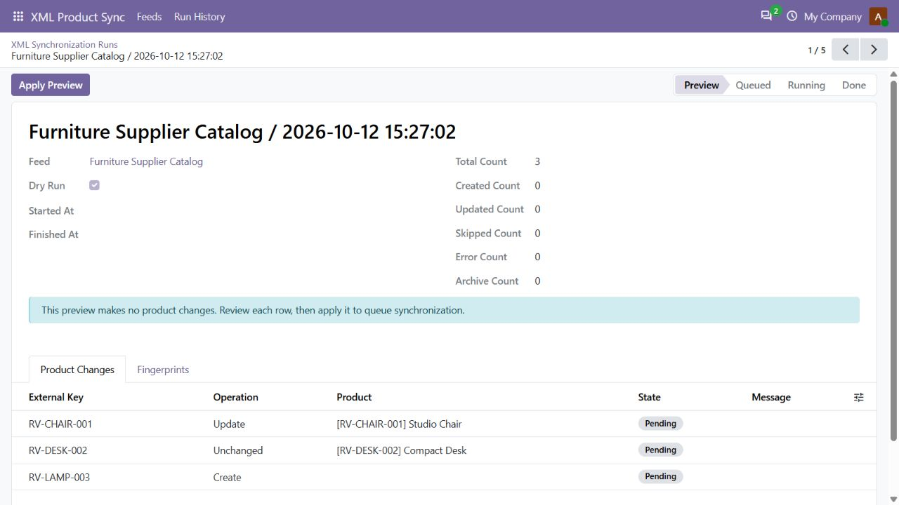 XML Product Sync gerçek ürün arayüzü