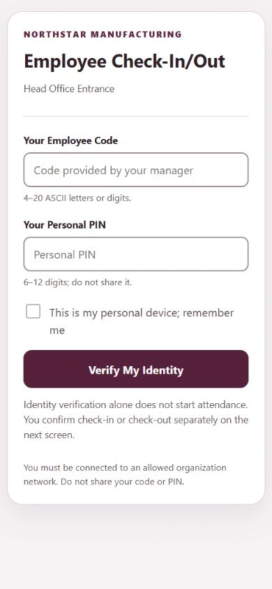Personel QR devam takibi mobil kimlik doğrulama ekranı